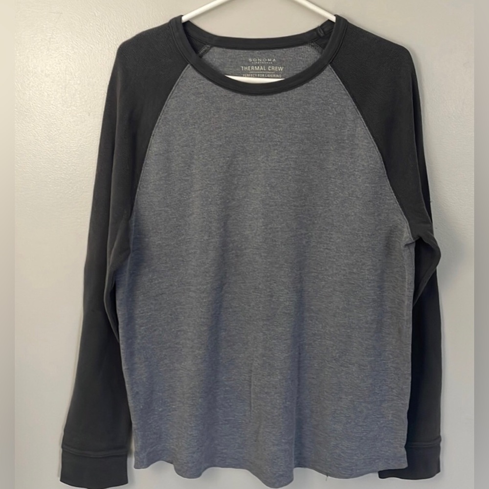 Sonoma Men's Charcoal and Black Long Sleeve Thermal Crew Top Size M